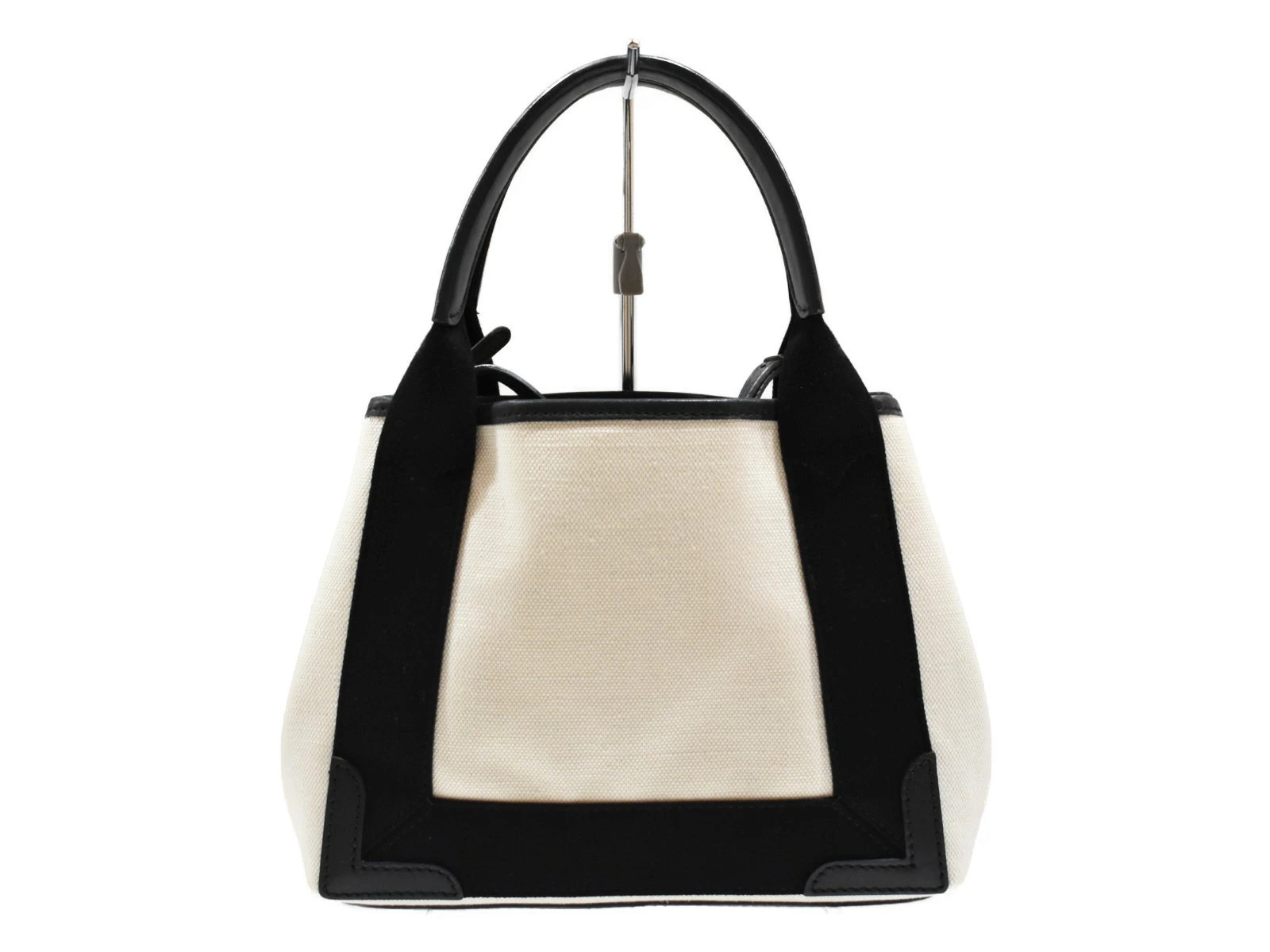 Balenciaga Shoulder Ivory Canvas Cabas Black White Bag Navy 2way Blue